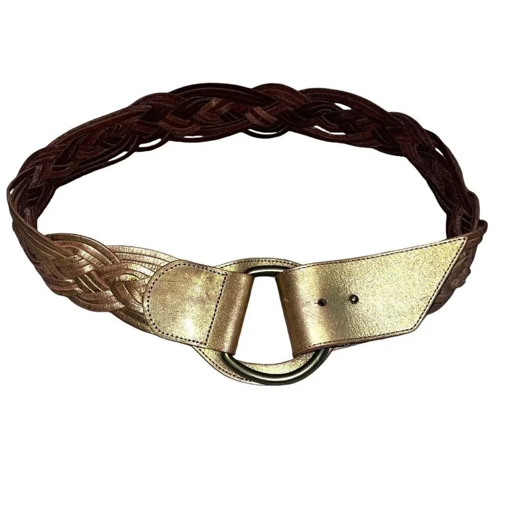 Linea Pelle Braided Metallic Gold Leather Belt